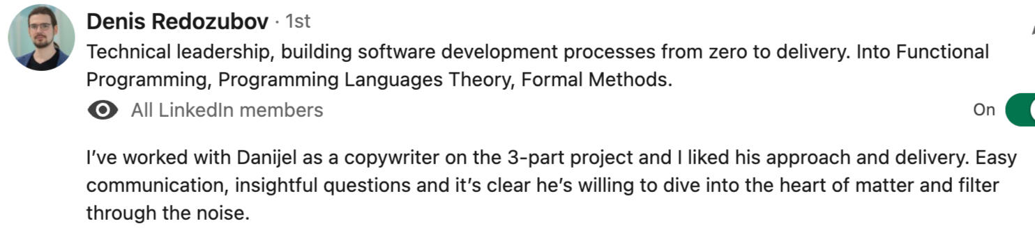 denis redozubov, ex employee of typeable testimonial